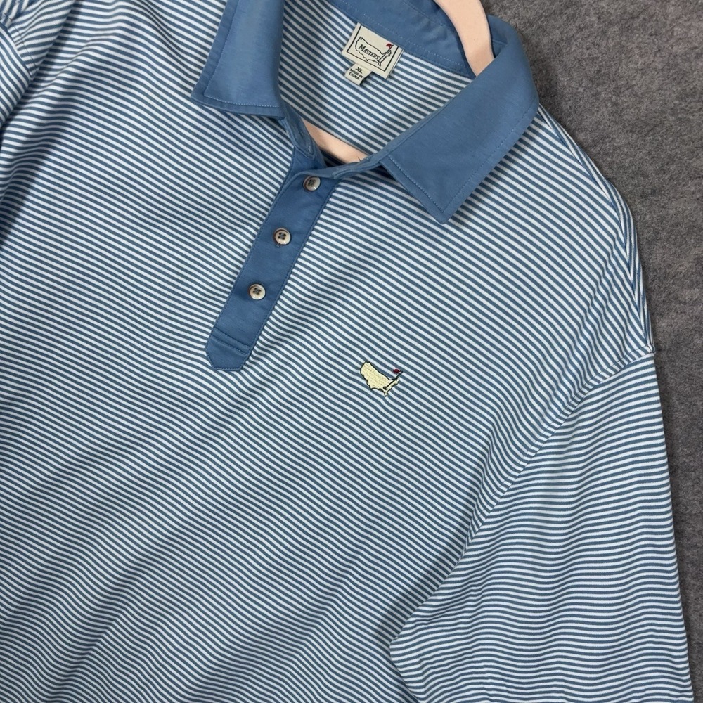 Masters Tech Polo Shirt Mens Sz XL Blue Striped Luxury Cotton Lightweight Logo